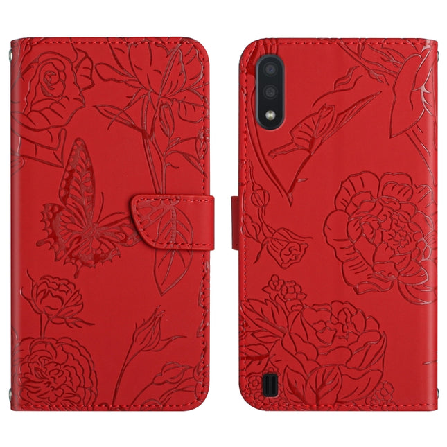 Skin Feel Butterfly Peony Embossed Leather Phone Case, For Samsung Galaxy A01, For Samsung Galaxy A02s, For Samsung Galaxy A02s EU Version, For Samsung Galaxy A03 164mm