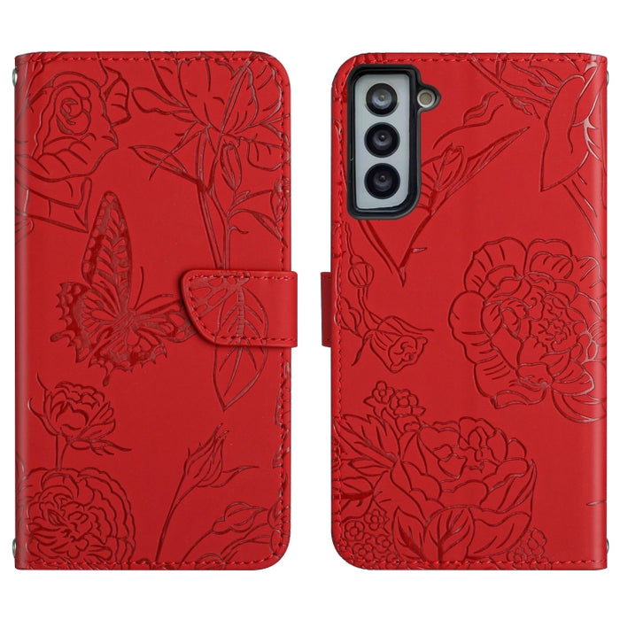Skin Feel Butterfly Peony Embossed Leather Phone Case, For Samsung Galaxy S21 FE 5G, For Samsung Galaxy S21+ 5G, For Samsung Galaxy S21 Ultra 5G, For Samsung Galaxy S22 5G