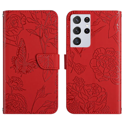 Skin Feel Butterfly Peony Embossed Leather Phone Case, For Samsung Galaxy S21 FE 5G, For Samsung Galaxy S21+ 5G, For Samsung Galaxy S21 Ultra 5G, For Samsung Galaxy S22 5G