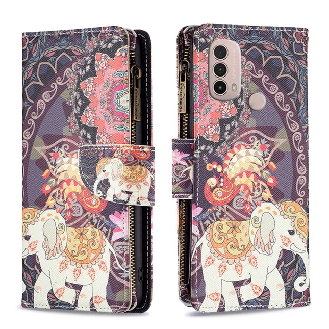 Colored Drawing Pattern Zipper Leather Phone Case, For Motorola Moto E40 / E30, For Motorola Moto G22