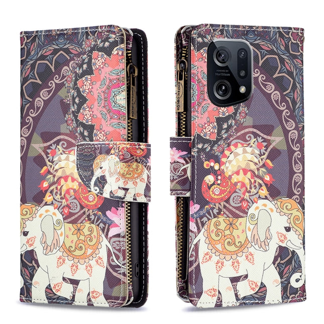 Colored Drawing Pattern Zipper Leather Phone Case, For OPPO Find X5, For OPPO Realme C35