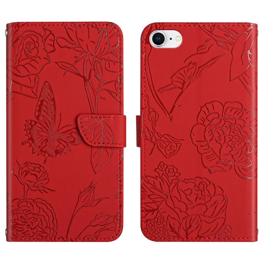 Skin Feel Butterfly Peony Geprägte Leder-Telefonhülle, Für iPhone SE 2022 / SE 2020 / 8 / 7, Für iPhone 8 Plus / 7 Plus, Für iPhone 11, Für iPhone 11 Pro, Für iPhone 11 Pro Max, Für iPhone 12