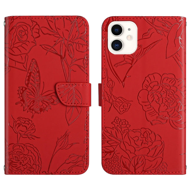 Skin Feel Butterfly Peony Geprägte Leder-Handyhülle, Für iPhone 12 mini, Für iPhone 12 Pro, Für iPhone 12 Pro Max, Für iPhone 13, Für iPhone 13 mini, Für iPhone 13 Pro