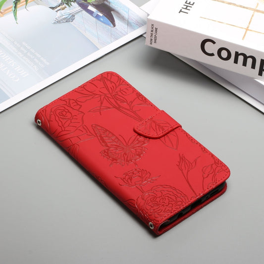 Skin Feel Butterfly Peony Embossed Leather Phone Case, For iPhone 12 mini, For iPhone 12 Pro, For iPhone 12 Pro Max, For iPhone 13, For iPhone 13 mini, For iPhone 13 Pro