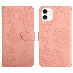 Skin Feel Butterfly Peony Embossed Leather Phone Case, For iPhone 12 mini, For iPhone 12 Pro, For iPhone 12 Pro Max, For iPhone 13, For iPhone 13 mini, For iPhone 13 Pro