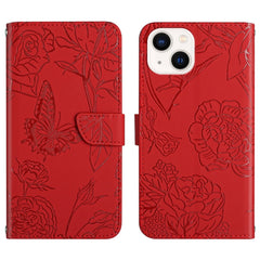 Skin Feel Butterfly Peony Embossed Leather Phone Case, For iPhone 12 mini, For iPhone 12 Pro, For iPhone 12 Pro Max, For iPhone 13, For iPhone 13 mini, For iPhone 13 Pro