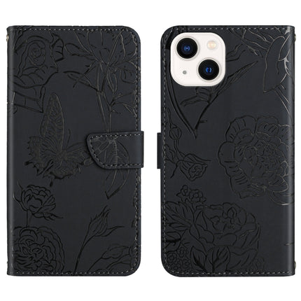 Skin Feel Butterfly Peony Embossed Leather Phone Case, For iPhone 12 Pro Max, For iPhone 13, For iPhone 13 mini, For iPhone 13 Pro