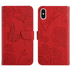 Skin Feel Butterfly Peony Embossed Leather Phone Case, For iPhone 13 Pro Max, For iPhone XS / X, For iPhone XR, For iPhone XS Max