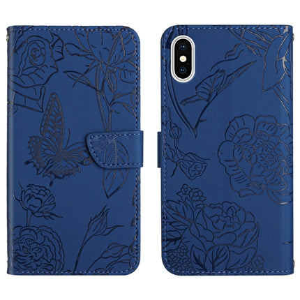 Skin Feel Butterfly Peony Embossed Leather Phone Case, For iPhone 13 Pro Max, For iPhone XS / X, For iPhone XR, For iPhone XS Max