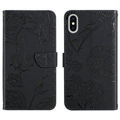 Skin Feel Butterfly Peony Embossed Leather Phone Case, For iPhone 13 Pro Max, For iPhone XS / X, For iPhone XR, For iPhone XS Max