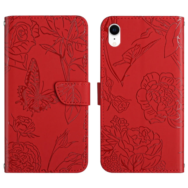 Skin Feel Butterfly Peony Embossed Leather Phone Case, For iPhone 13 Pro Max, For iPhone XS / X, For iPhone XR, For iPhone XS Max