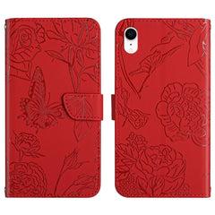 Skin Feel Butterfly Peony Embossed Leather Phone Case, For iPhone 13 Pro Max, For iPhone XS / X, For iPhone XR, For iPhone XS Max