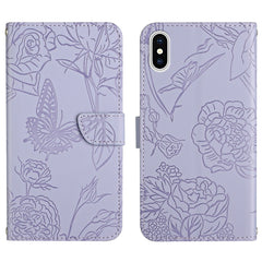 Skin Feel Butterfly Peony Embossed Leather Phone Case, For iPhone 13 Pro Max, For iPhone XS / X, For iPhone XR, For iPhone XS Max