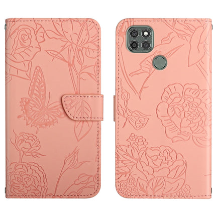 Skin Feel Butterfly Peony Embossed Leather Phone Case, For Motorola Moto G9, For Motorola Moto G9 Plus, For Motorola Moto G9 Power, For Motorola Moto G22