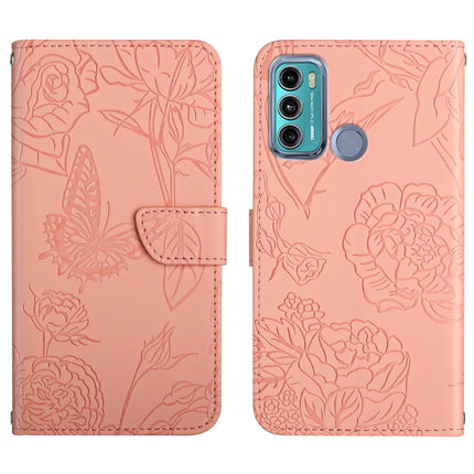 Skin Feel Butterfly Peony Embossed Leather Phone Case, For Motorola Moto G60, For Motorola Moto G60s, For Motorola Moto G71, For Motorola Moto G200 5G