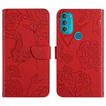 Skin Feel Butterfly Peony Embossed Leather Phone Case, For Motorola Moto G60, For Motorola Moto G60s, For Motorola Moto G71, For Motorola Moto G200 5G