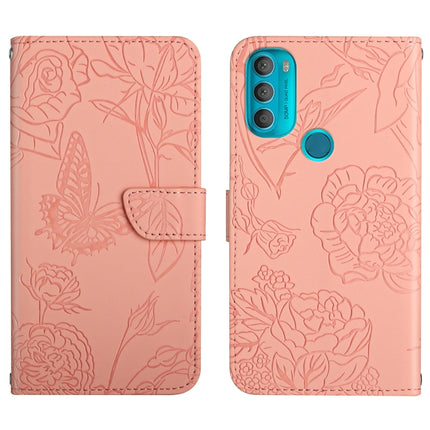 Skin Feel Butterfly Peony Embossed Leather Phone Case, For Motorola Moto G60, For Motorola Moto G60s, For Motorola Moto G71, For Motorola Moto G200 5G