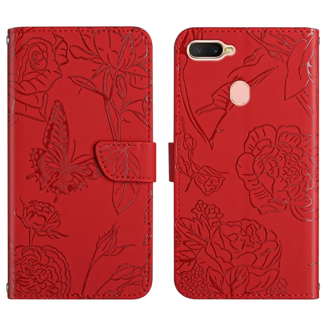 Skin Feel Butterfly Peony Embossed Leather Phone Case, For OPPO A7, For OPPO A8, For OPPO A9, For OPPO A15