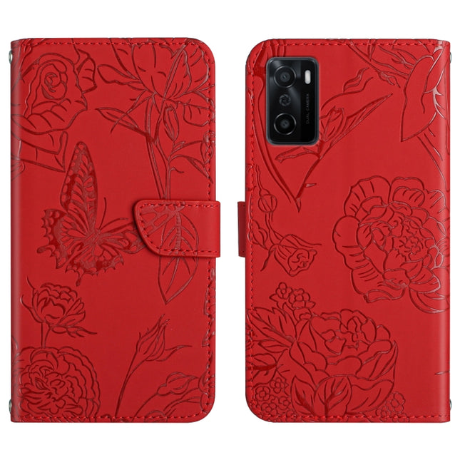 Skin Feel Butterfly Peony Embossed Leather Phone Case, For OPPO A55s, For OPPO A91, For OPPO A93s, For OPPO A94 4G