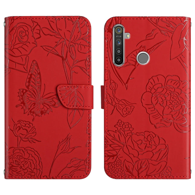 Skin Feel Butterfly Peony Embossed Leather Phone Case, For OPPO Realme 5 Pro, For OPPO Realme 6, For OPPO Realme 6 Pro, For OPPO Realme 7