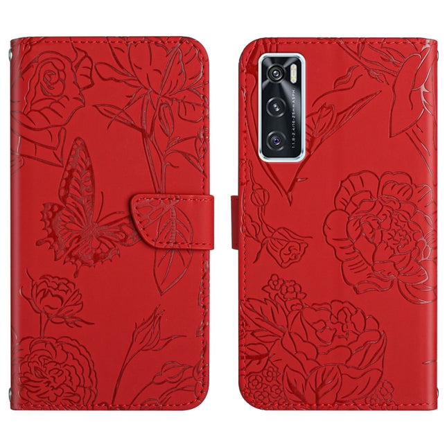 Skin Feel Butterfly Peony Embossed Leather Phone Case, For vivo V20 SE, For vivo V21 5G, For vivo V21e, For vivo Y20