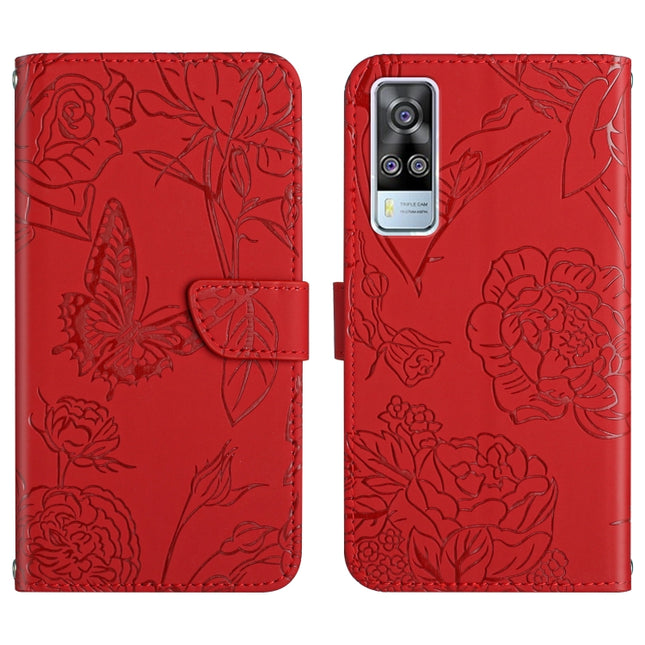 Skin Feel Butterfly Peony Embossed Leather Phone Case, For vivo Y51 2020, For vivo Y70s, For vivo Y72 5G
