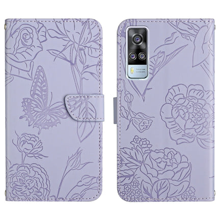 Skin Feel Butterfly Peony Embossed Leather Phone Case, For vivo Y51 2020, For vivo Y70s, For vivo Y72 5G