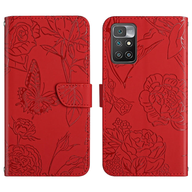Skin Feel Butterfly Peony Embossed Leather Phone Case, For Xiaomi Redmi 10 4G, For Xiaomi Redmi 10 5G / Note 11E, For Xiaomi Redmi 10C, For Xiaomi Redmi K30 Pro