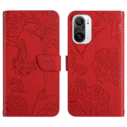 Skin Feel Butterfly Peony Embossed Leather Phone Case, For Xiaomi Redmi K40, For Xiaomi Redmi Note 7, For Xiaomi Redmi Note 8, For Xiaomi Redmi Note 8 Pro