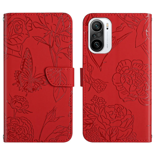 Skin Feel Butterfly Peony Embossed Leather Phone Case, For Xiaomi Redmi K40, For Xiaomi Redmi Note 7, For Xiaomi Redmi Note 8, For Xiaomi Redmi Note 8 Pro
