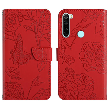 Skin Feel Butterfly Peony Embossed Leather Phone Case, For Xiaomi Redmi Note 8T, For Xiaomi Redmi Note 9 4G, For Xiaomi Redmi Note 9 5G, For Xiaomi Redmi Note 9 Pro