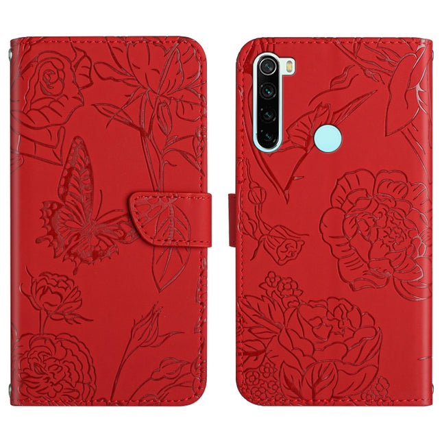 Skin Feel Butterfly Peony Embossed Leather Phone Case, For Xiaomi Redmi Note 8T, For Xiaomi Redmi Note 9 4G, For Xiaomi Redmi Note 9 5G, For Xiaomi Redmi Note 9 Pro