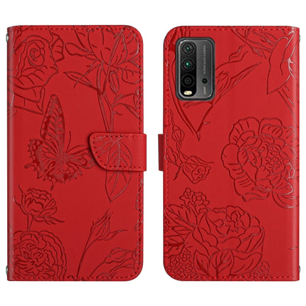 Skin Feel Butterfly Peony Embossed Leather Phone Case, For Xiaomi Redmi Note 8T, For Xiaomi Redmi Note 9 4G, For Xiaomi Redmi Note 9 5G, For Xiaomi Redmi Note 9 Pro