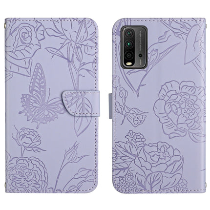 Skin Feel Butterfly Peony Embossed Leather Phone Case, For Xiaomi Redmi Note 8T, For Xiaomi Redmi Note 9 4G, For Xiaomi Redmi Note 9 5G, For Xiaomi Redmi Note 9 Pro