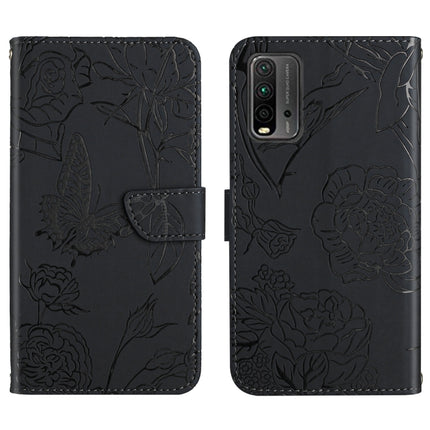 Skin Feel Butterfly Peony Embossed Leather Phone Case, For Xiaomi Redmi Note 8T, For Xiaomi Redmi Note 9 4G, For Xiaomi Redmi Note 9 5G, For Xiaomi Redmi Note 9 Pro