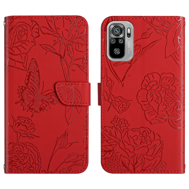 Skin Feel Butterfly Peony Embossed Leather Phone Case, For Xiaomi Redmi Note 10 4G, For Xiaomi Redmi Note 10 5G, For Xiaomi Redmi Note 10 Pro, For Xiaomi Redmi Note 11S
