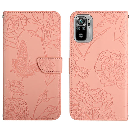 Skin Feel Butterfly Peony Embossed Leather Phone Case, For Xiaomi Redmi Note 10 4G, For Xiaomi Redmi Note 10 5G, For Xiaomi Redmi Note 10 Pro, For Xiaomi Redmi Note 11S
