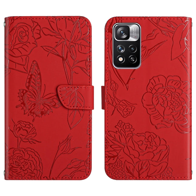 Skin Feel Butterfly Peony Embossed Leather Phone Case, For Xiaomi Redmi Note 11 5G Chinese Version, For Xiaomi Redmi Note 11 Pro Foreign Version, For Xiaomi Redmi Note 11 Pro / Poco M4 Pro 5G, For Xiaomi Mi 10 Lite 5G