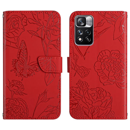 Skin Feel Butterfly Peony Embossed Leather Phone Case, For Xiaomi Redmi Note 11 5G Chinese Version, For Xiaomi Redmi Note 11 Pro Foreign Version, For Xiaomi Redmi Note 11 Pro / Poco M4 Pro 5G, For Xiaomi Mi 10 Lite 5G