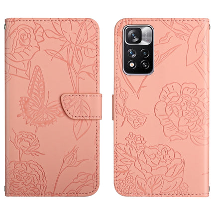 Skin Feel Butterfly Peony Embossed Leather Phone Case, For Xiaomi Redmi Note 11 5G Chinese Version, For Xiaomi Redmi Note 11 Pro Foreign Version, For Xiaomi Redmi Note 11 Pro / Poco M4 Pro 5G, For Xiaomi Mi 10 Lite 5G