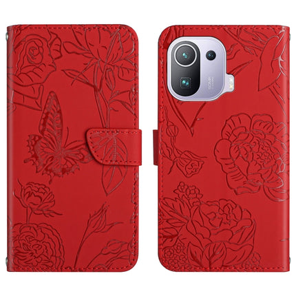 Skin Feel Butterfly Peony Embossed Leather Phone Case, For Xiaomi Mi 11 Pro, For Xiaomi Mi 11 Ultra, For Xiaomi Mi 11T / 11T Pro, For Xiaomi 12 / 12 Pro