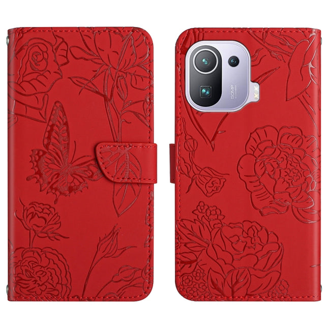 Skin Feel Butterfly Peony Embossed Leather Phone Case, For Xiaomi Mi 11 Pro, For Xiaomi Mi 11 Ultra, For Xiaomi Mi 11T / 11T Pro, For Xiaomi 12 / 12 Pro