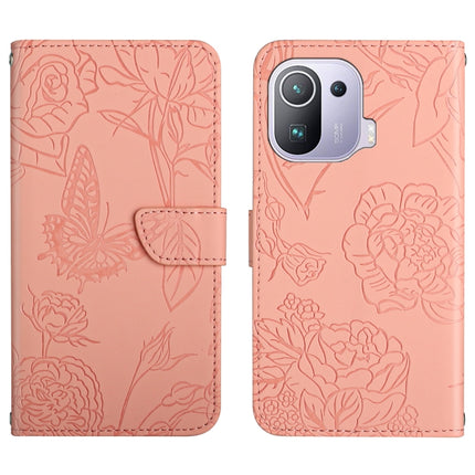 Skin Feel Butterfly Peony Embossed Leather Phone Case, For Xiaomi Mi 11 Pro, For Xiaomi Mi 11 Ultra, For Xiaomi Mi 11T / 11T Pro, For Xiaomi 12 / 12 Pro