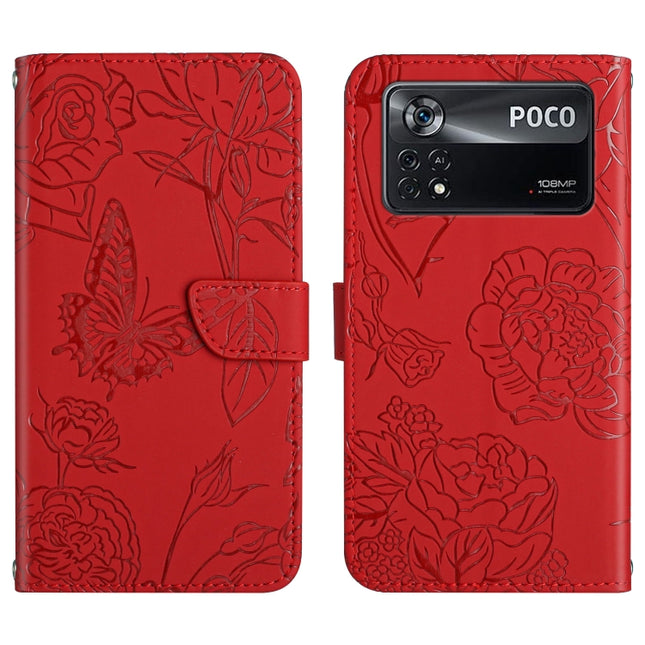 Skin Feel Butterfly Peony Embossed Leather Phone Case, For Xiaomi Poco X4 Pro 5G