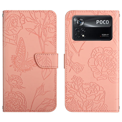 Skin Feel Butterfly Peony Embossed Leather Phone Case, For Xiaomi Poco X4 Pro 5G
