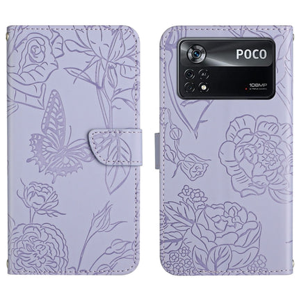 Skin Feel Butterfly Peony Embossed Leather Phone Case, For Xiaomi Poco X4 Pro 5G