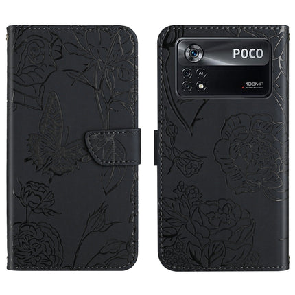 Skin Feel Butterfly Peony Embossed Leather Phone Case, For Xiaomi Poco X4 Pro 5G
