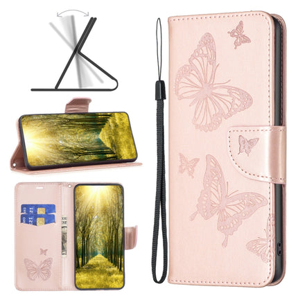 Two Butterflies Embossing Leather Phone Case, For Xiaomi Redmi 10 5G / Note 11E, For Xiaomi Redmi 10C