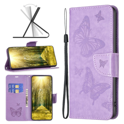 Two Butterflies Embossing Leather Phone Case, For Xiaomi Redmi 10 5G / Note 11E, For Xiaomi Redmi 10C
