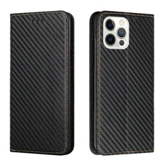 Carbon Fiber Texture Flip Holder Leather Phone Case, For iPhone 13, For iPhone 13 mini, For iPhone 13 Pro, For iPhone 13 Pro Max